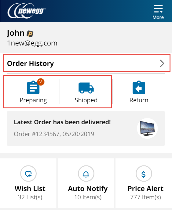 Checking the status of an order on the Newegg app Newegg Knowledge Base