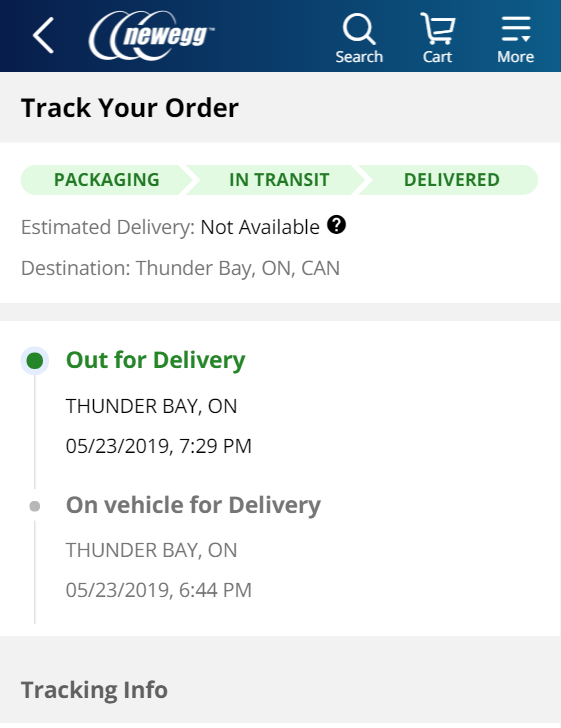 Tracking details in the Newegg Canada app